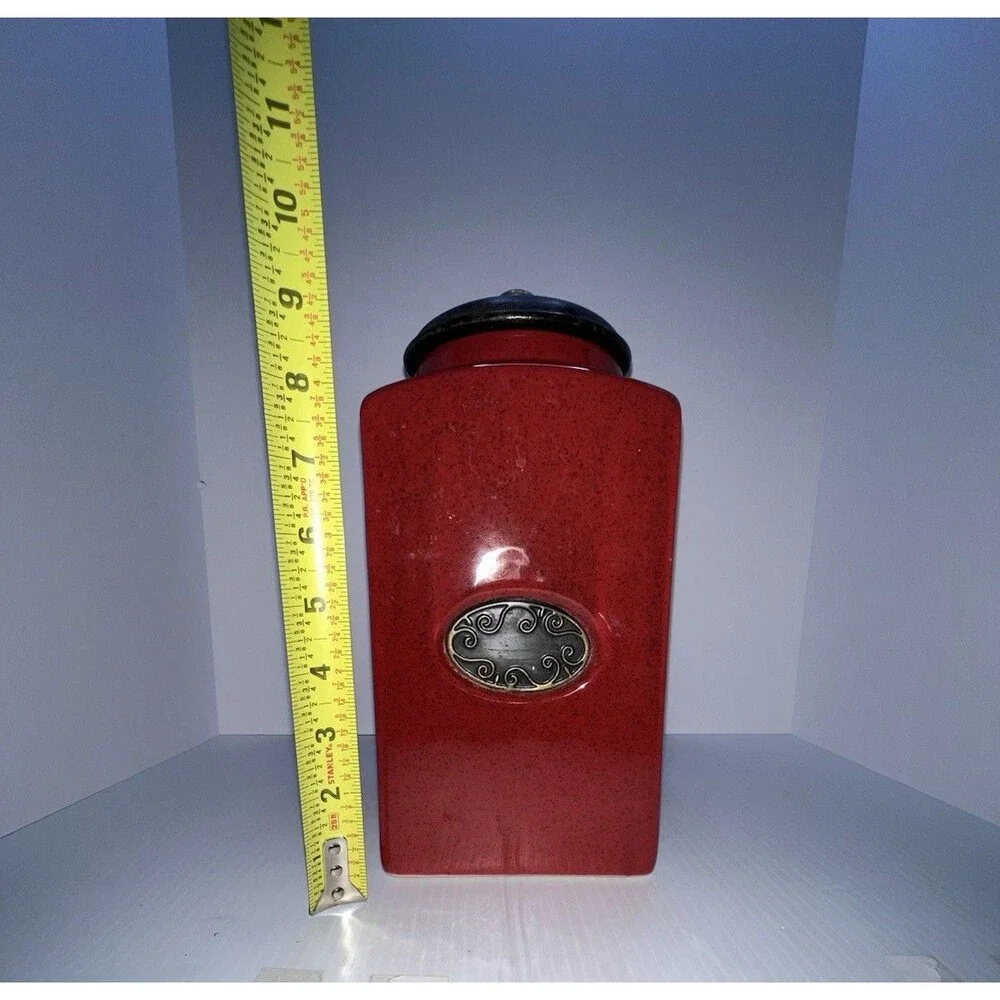 PIER 1 Import Rustic Brick Red Ceramic Canister Vacuum Sealed Lid See Pics